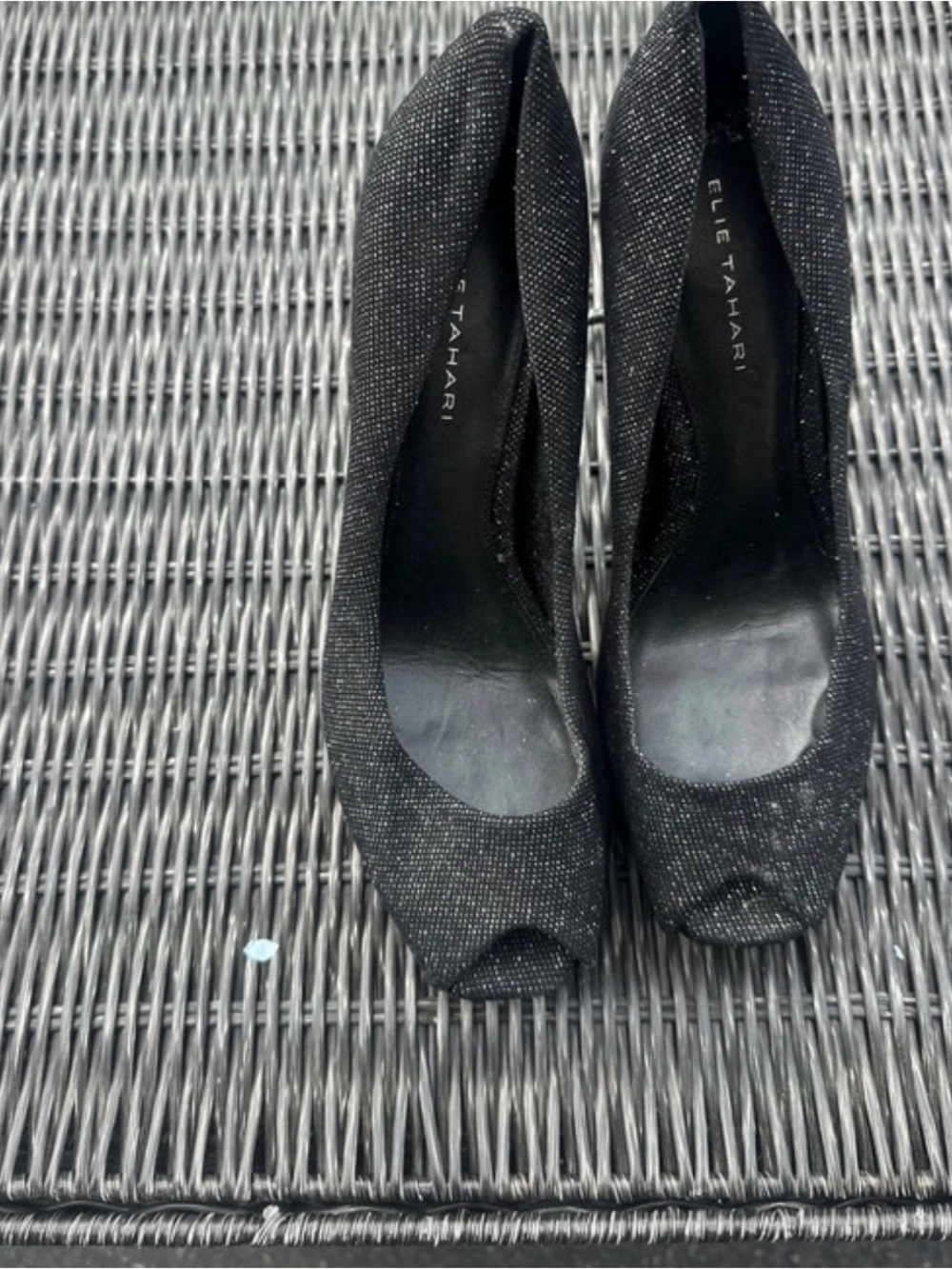 Elie Tahari Black Sparkle Peep-Toe Pumps size 38